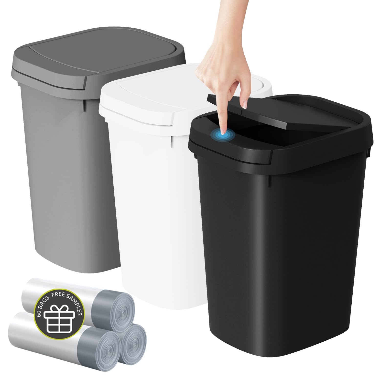 KSSKSS 3 pack bathroom trash can with lid for clean, odor-free spaces.
