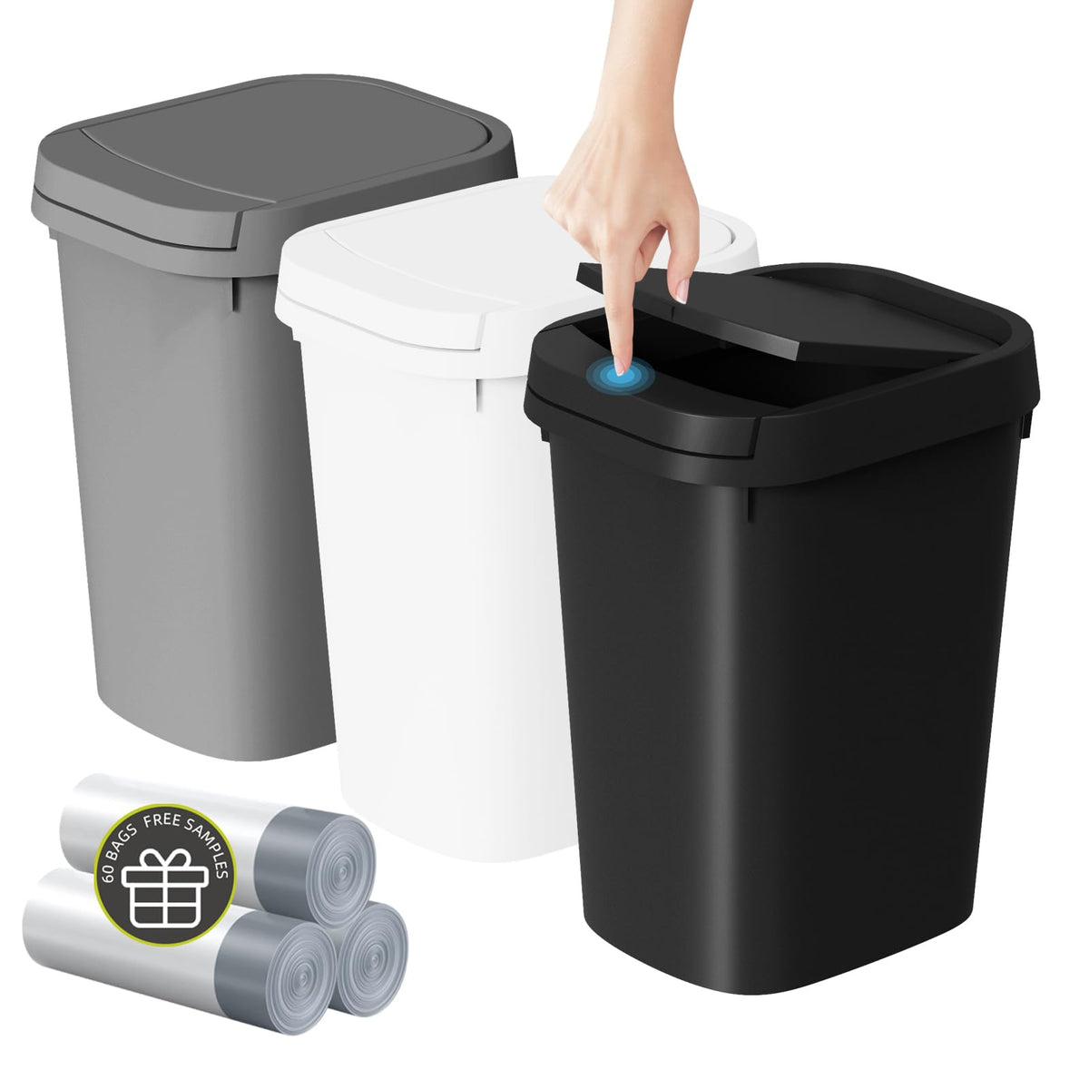 KSSKSS 3 pack bathroom trash can with lid for clean, odor-free spaces.