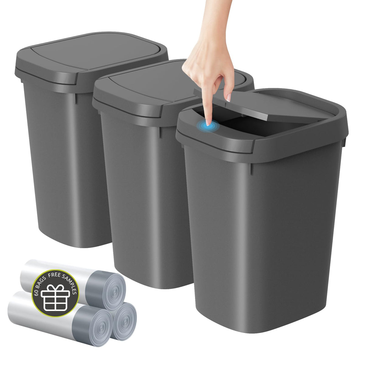KSSKSS 3-pack gray trash cans set for compact spaces and organization