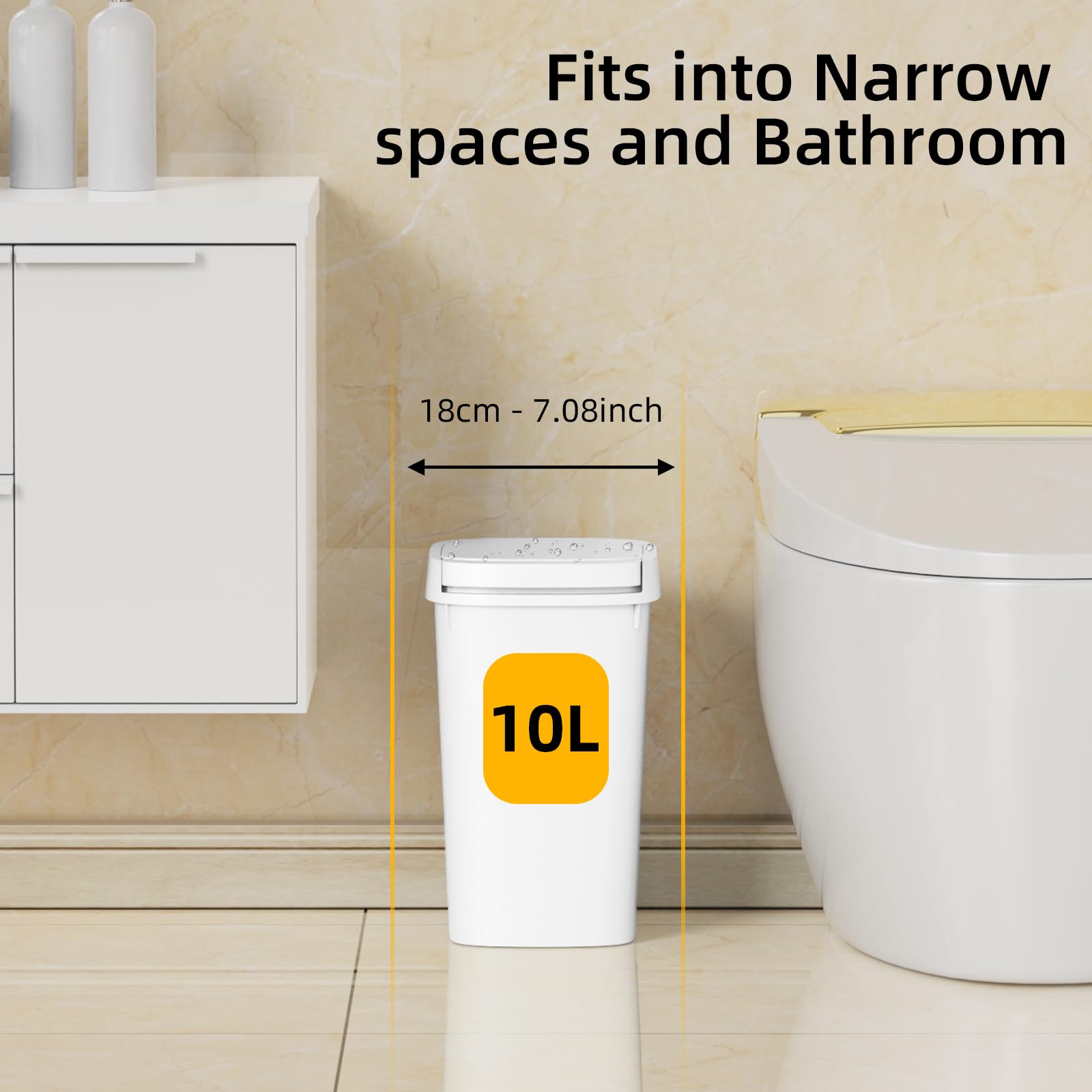 KSSKSS pop-up lid trash can enables easy one-handed disposal.
