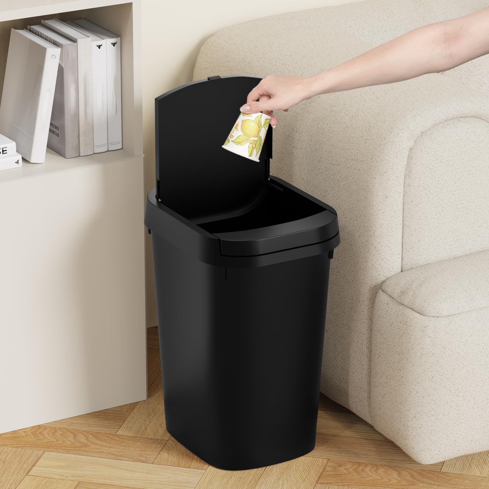 KSSKSS slim trash bin fits under desks and bathroom vanities for efficient waste disposal.