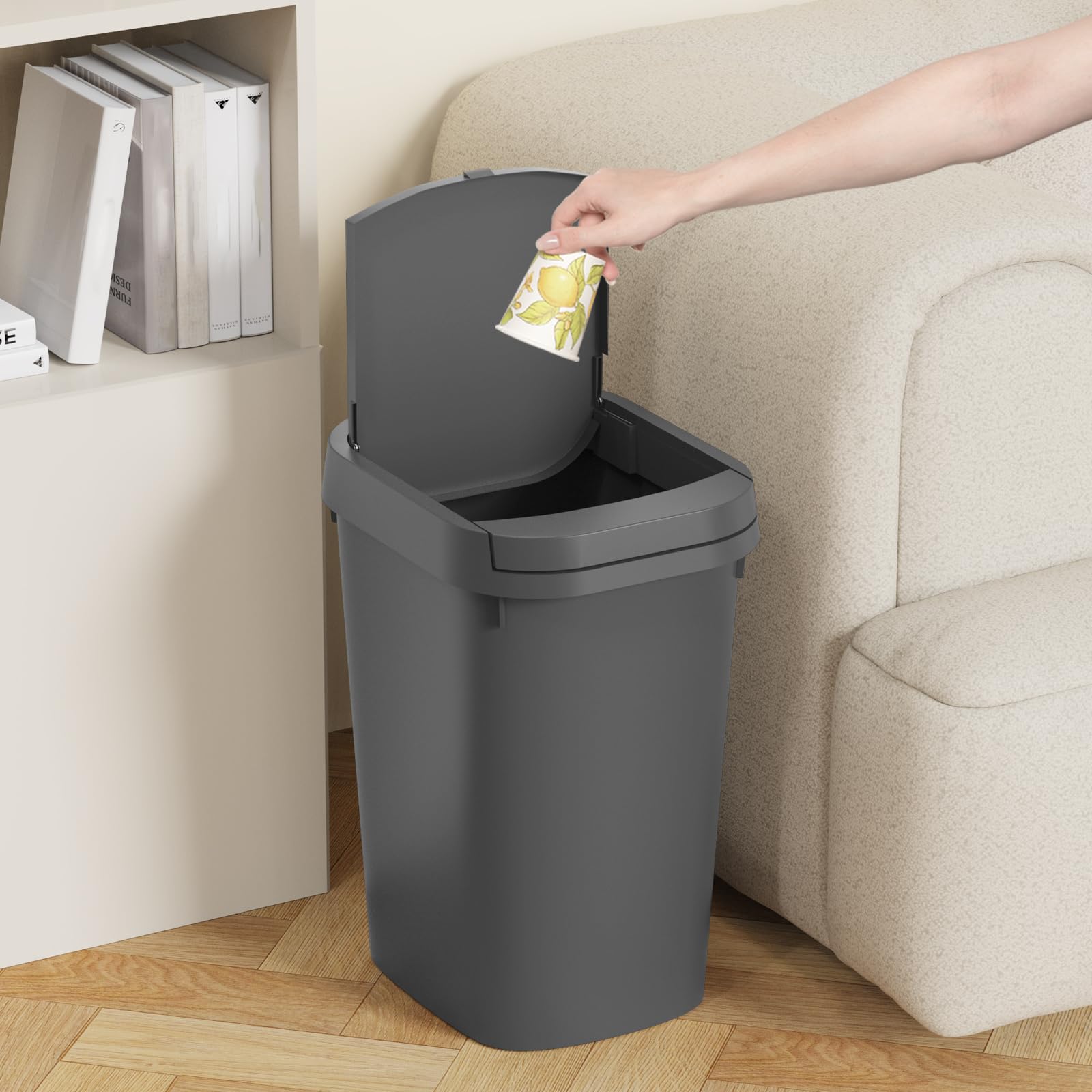 KSSKSS slim trash can under-sink profile showing space-saving design