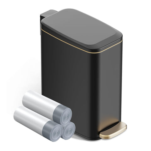 KSSKSS small bathroom trash can with lid soft close in black, ideal for tight spaces.