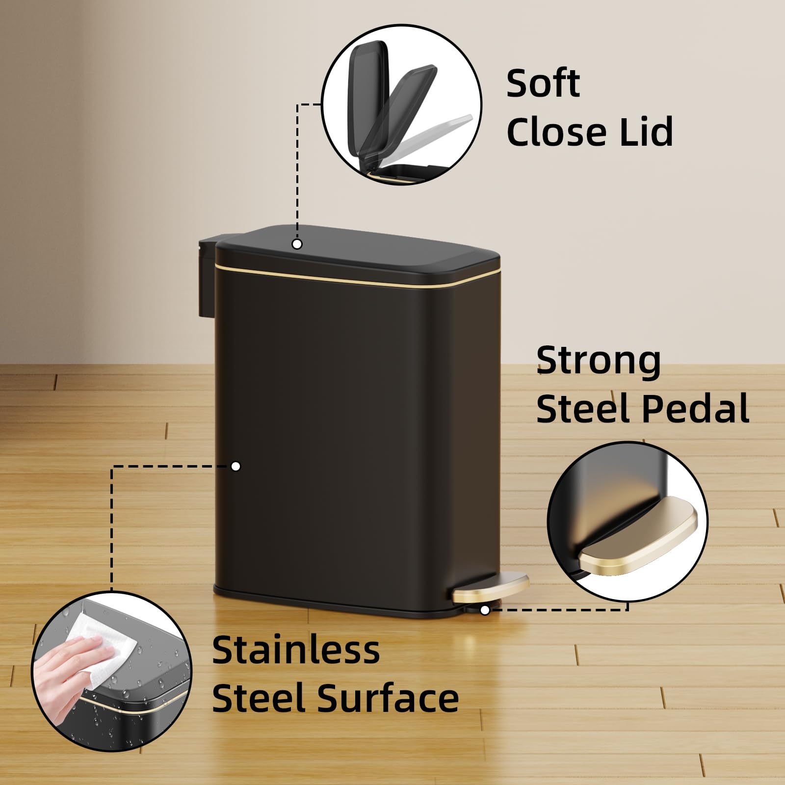KSSKSS soft-close lid ensures quiet operation after disposal.