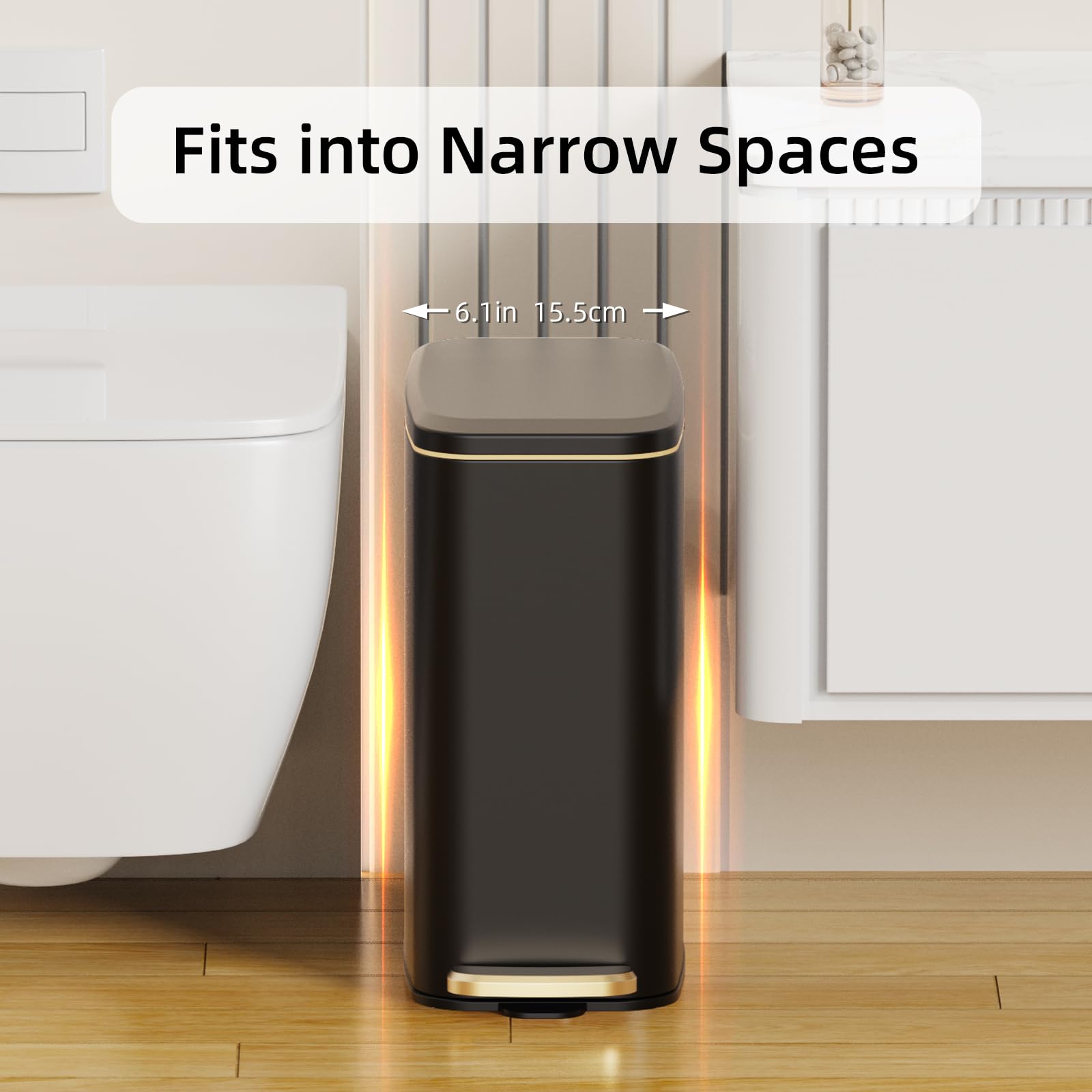 KSSKSS step pedal black trash can for hands-free disposal and clean surfaces.