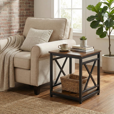 KSWIN end table featuring an X-design metal frame for sturdy support