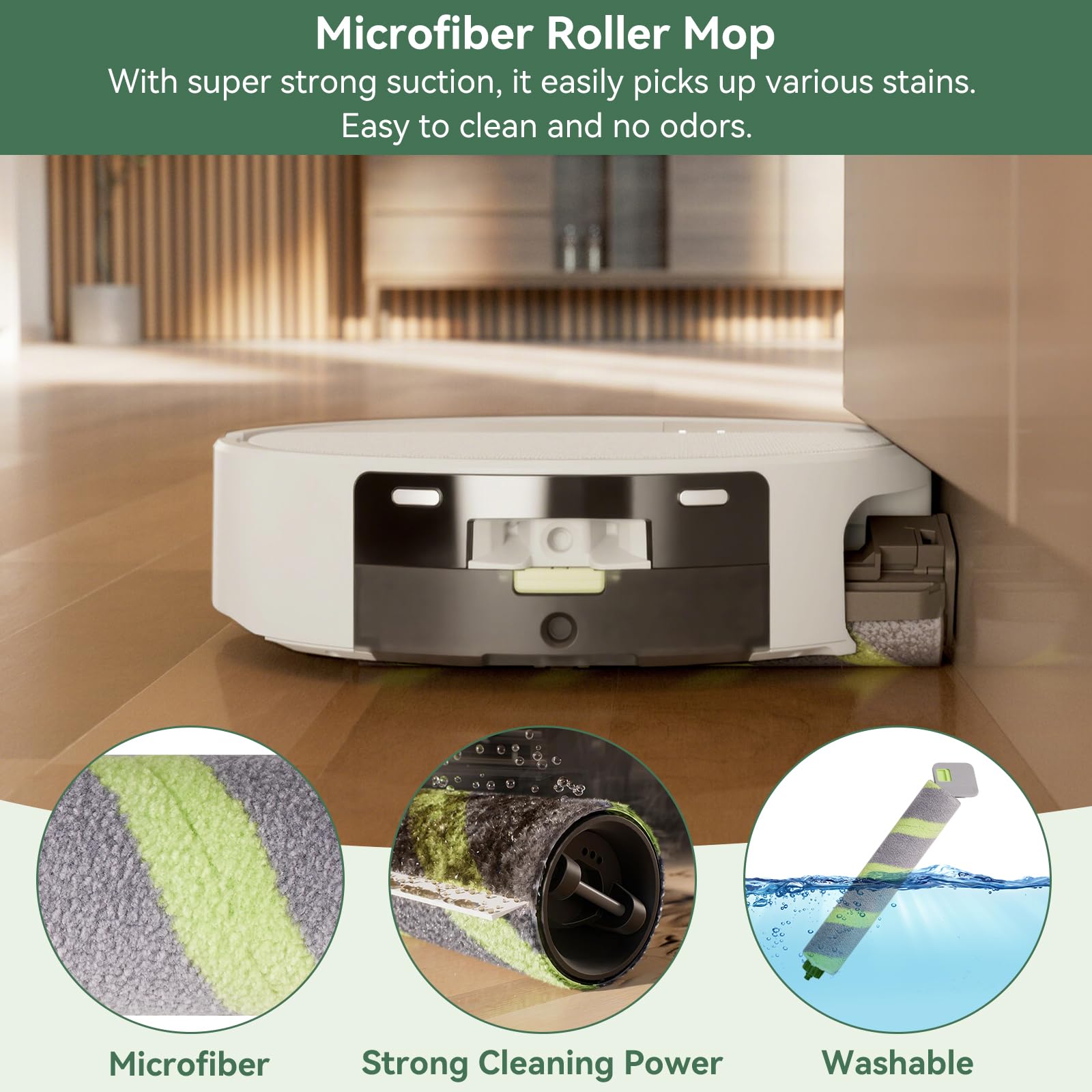 KTNAid Roomba Max 705 Combo roller mops absorb spills and leave floors streak-free