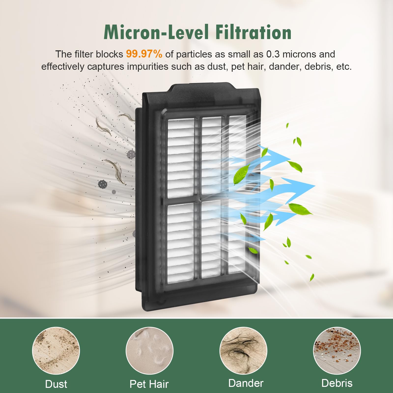 KTNAid Roomba Plus filters for high-efficiency capture of fine particles.