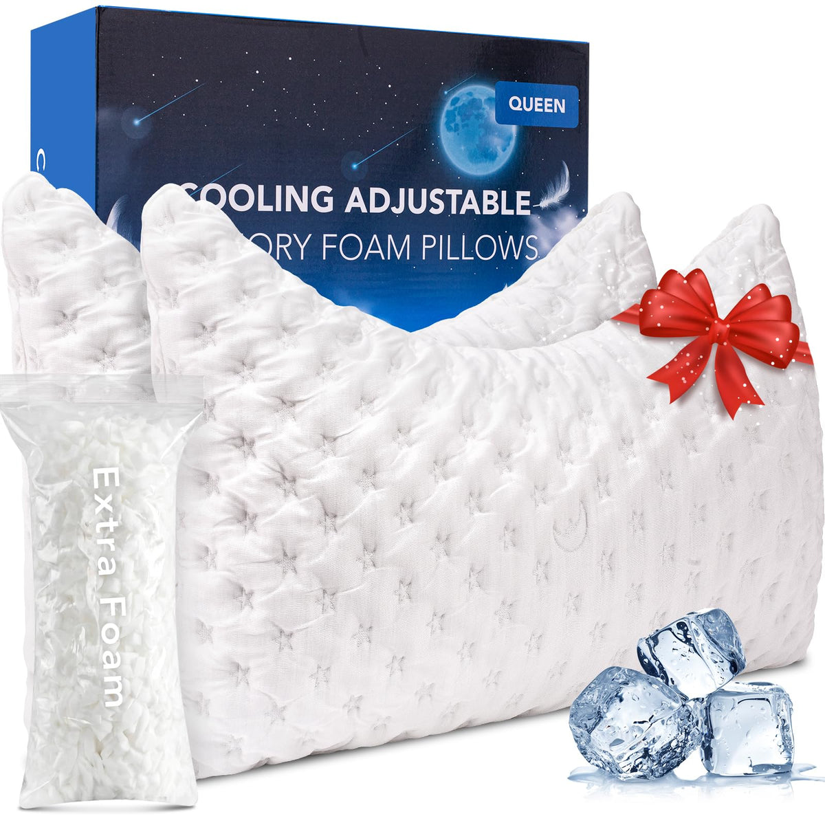 KUCEY cooling side sleeper pillow 2-pack packshot showing twin pillows for shared comfort
