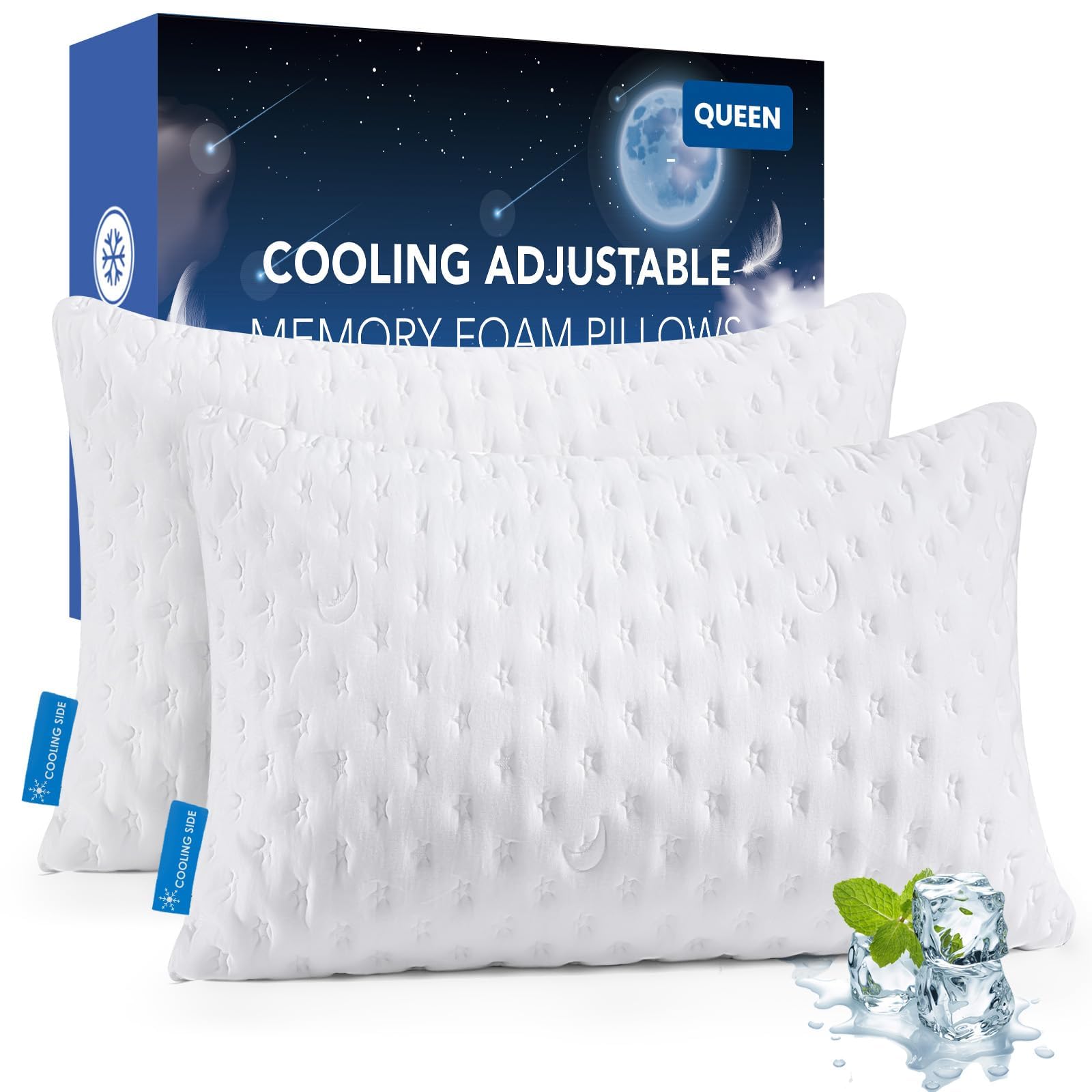 KUCEY cooling side-sleeper pillow close-up cover shows breathable fabric for cooler nights.