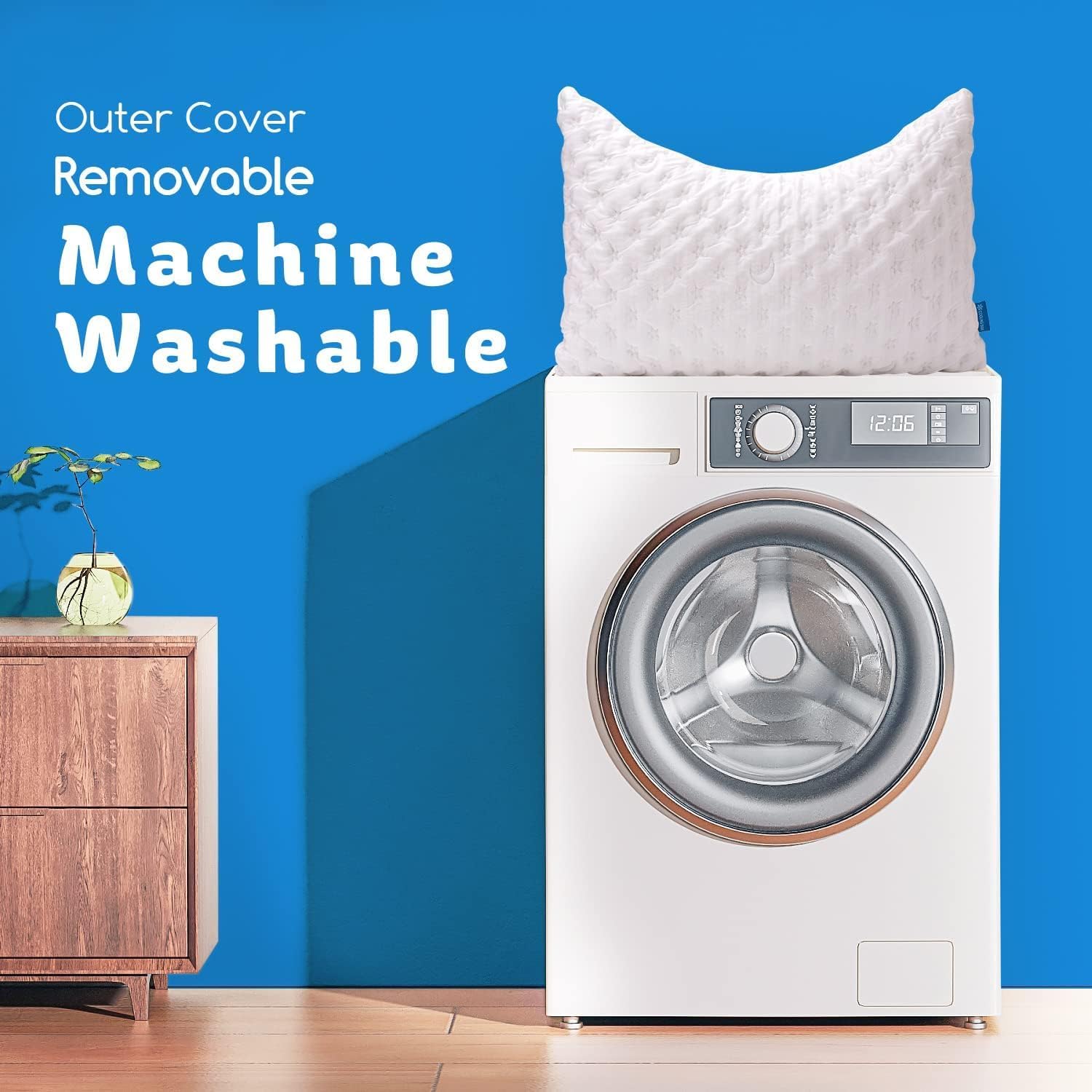 Washable cover on KUCEY pillow for easy care