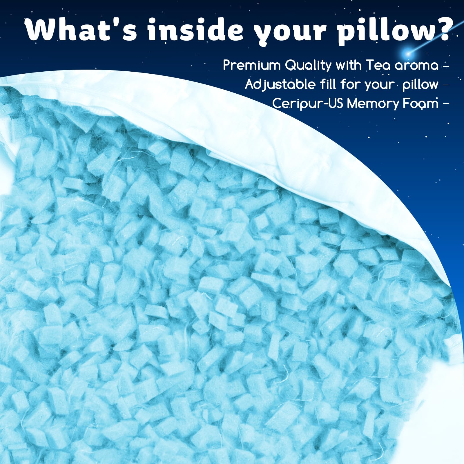 Removable, machine-washable pillowcase makes cleaning simple.