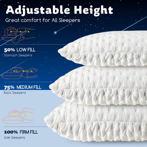 Inside view of shredded memory foam blend offering 7-stage support for neck comfort.