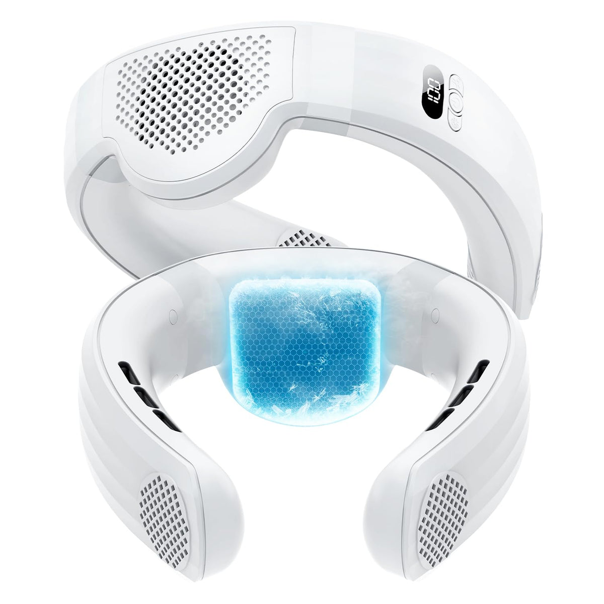 Kudar neck air conditioner with semiconductor plate against skin for targeted cooling on hot commutes.