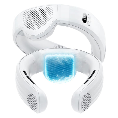 Kudar neck air conditioner with semiconductor plate against skin for targeted cooling on hot commutes.