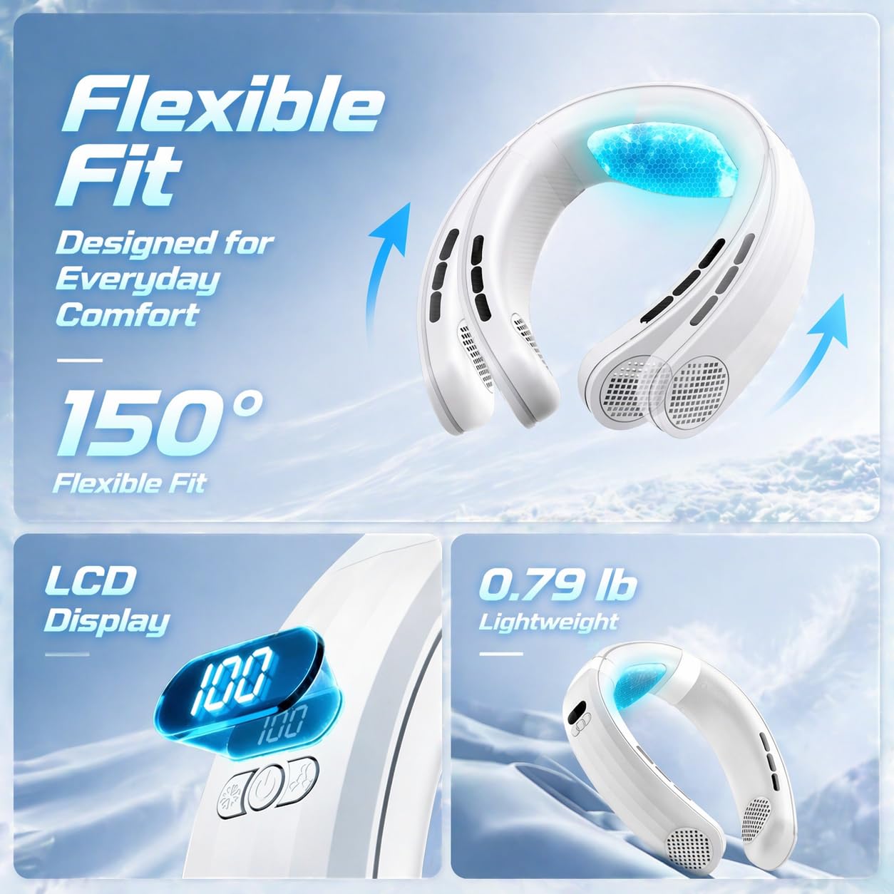 Kudar neck fan compact travel-friendly design for on-the-go comfort.