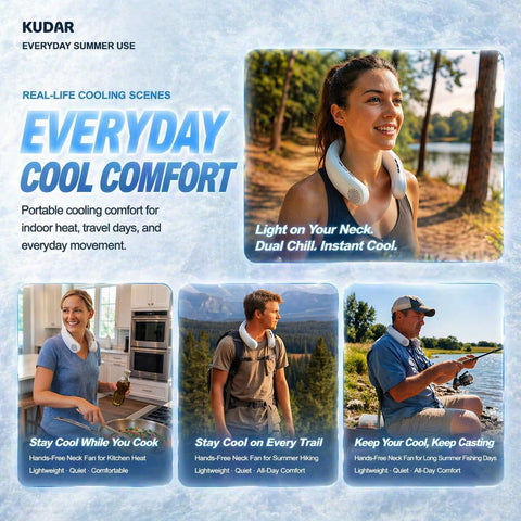 Kudar neck fan suitable for outdoor activity and hot weather exposure.