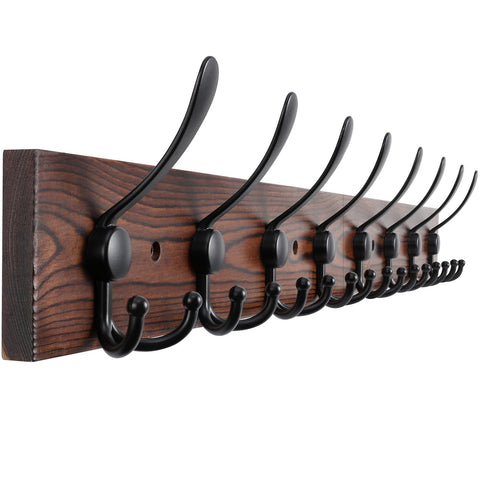 Kuhome wall mount coat rack with eight triple hooks for organized entryway storage