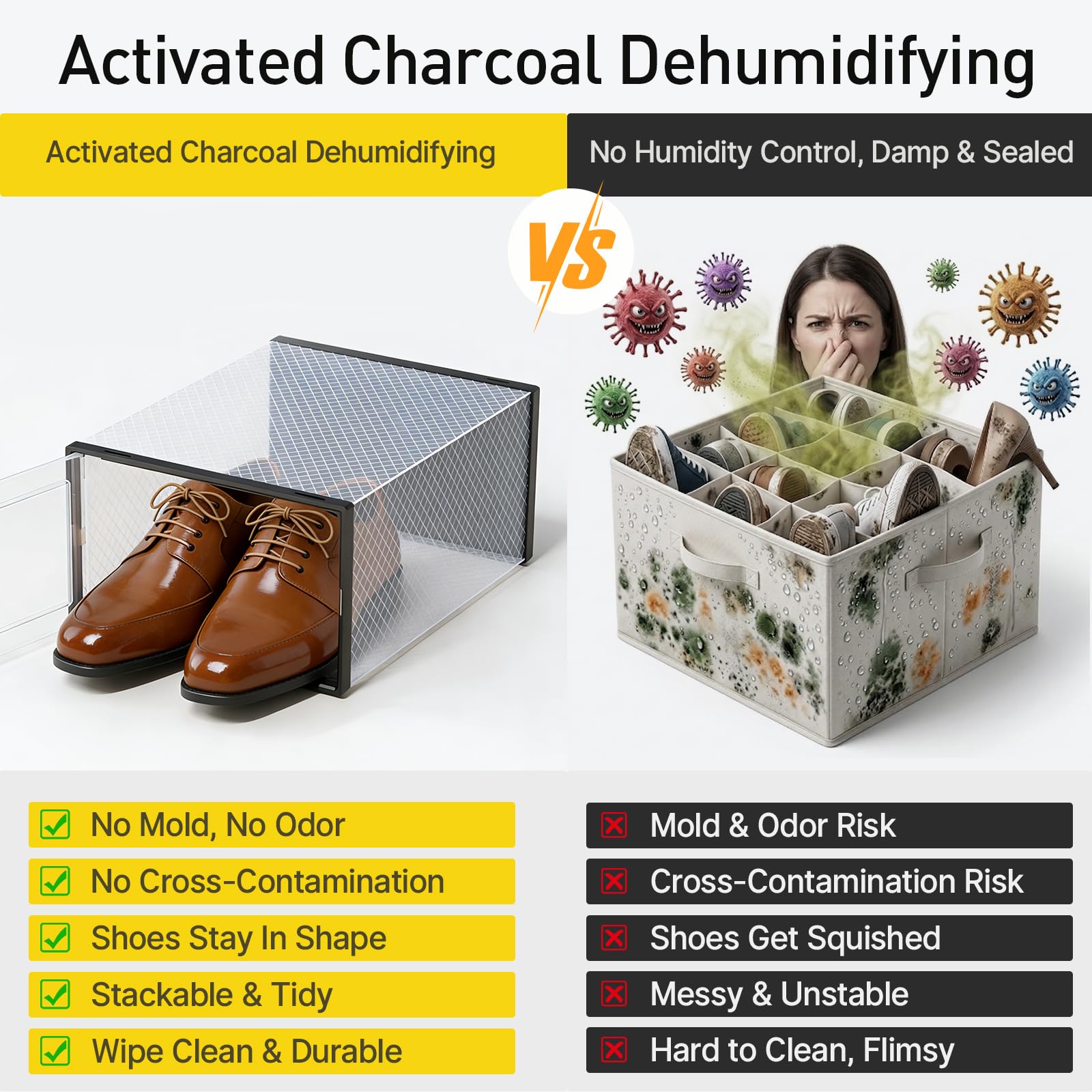 Kuject activated charcoal pack inside a box promotes freshness and airflow.