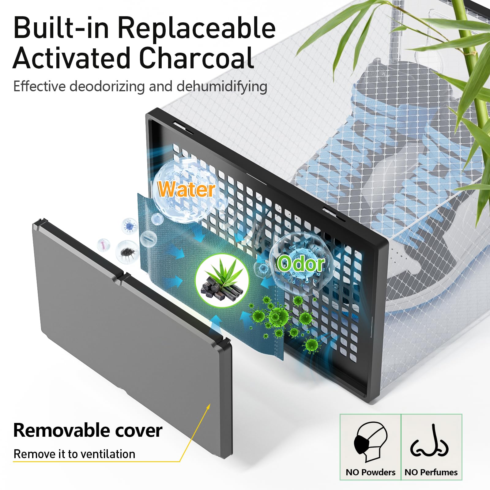 Kuject 12-pack stackable shoe boxes side view saves space in compact closets.