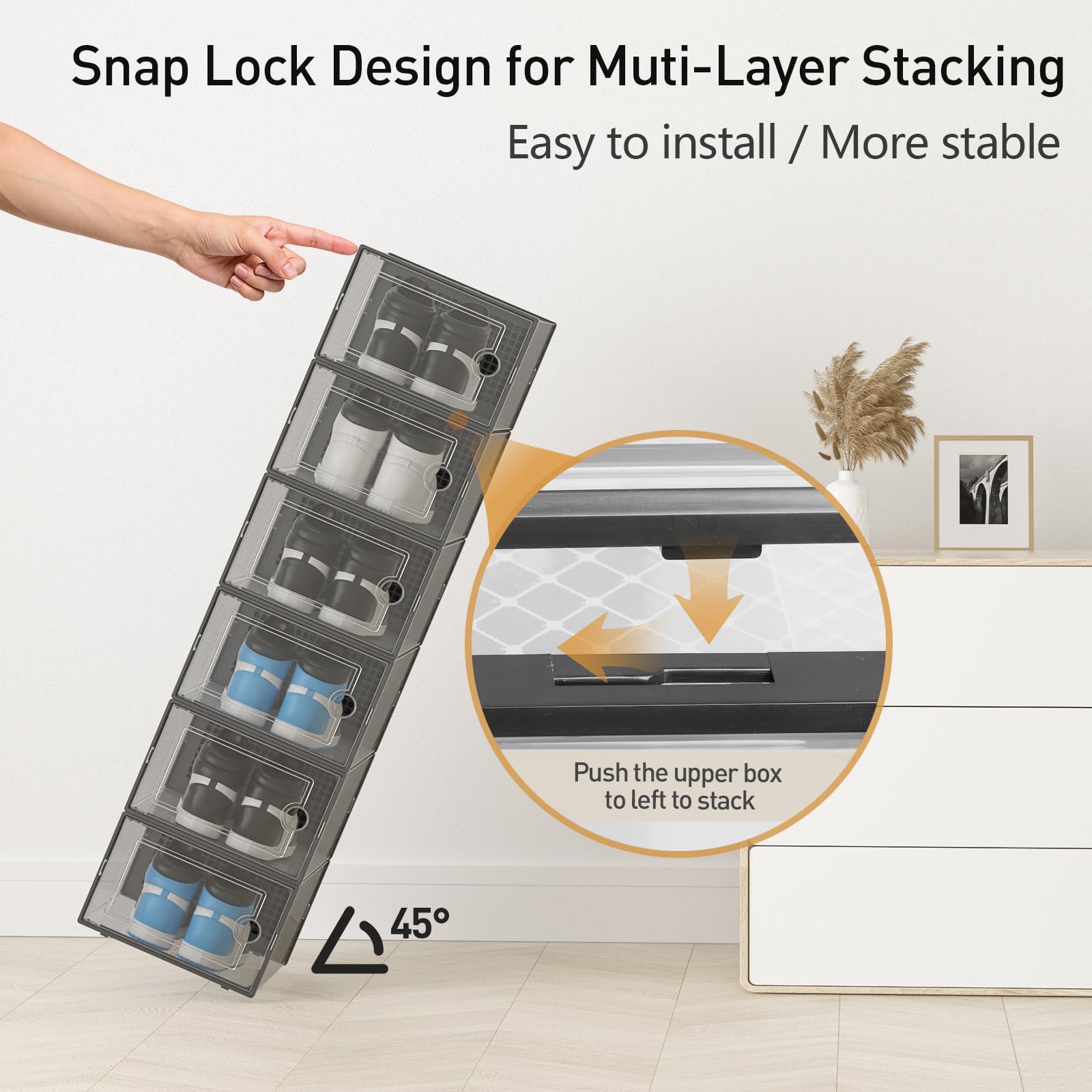 Kuject clear front panel allows easy access to stored sneakers.