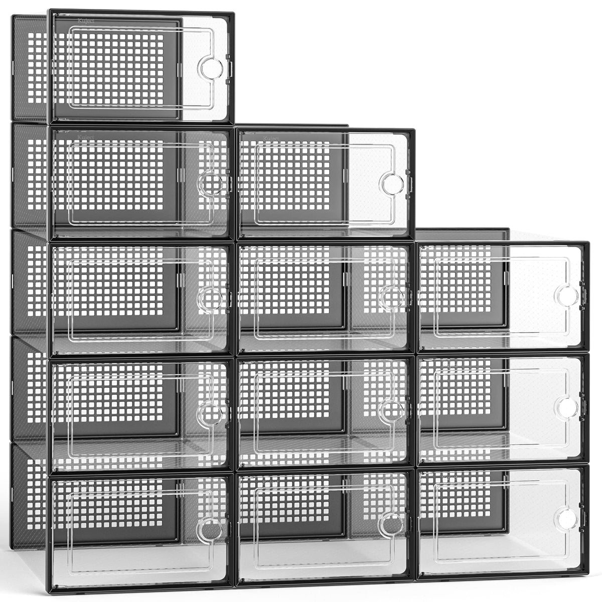Kuject large shoe organizers in clear bins for easy visibility and access