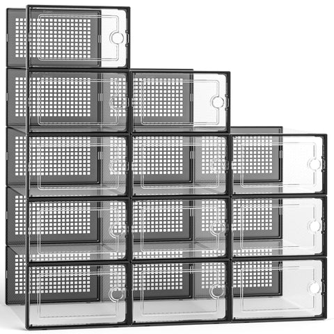 Kuject large shoe organizers in clear bins for easy visibility and access