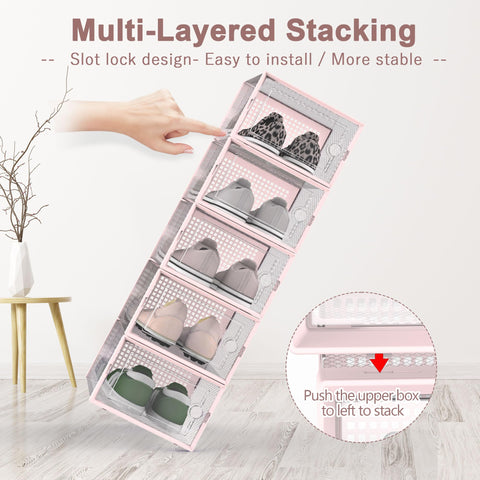 Kuject shoe boxes with clear lids offer quick visibility and dust protection.
