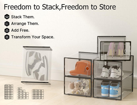 Kuject storage boxes for shoes, clothes, and toys to keep spaces neat.