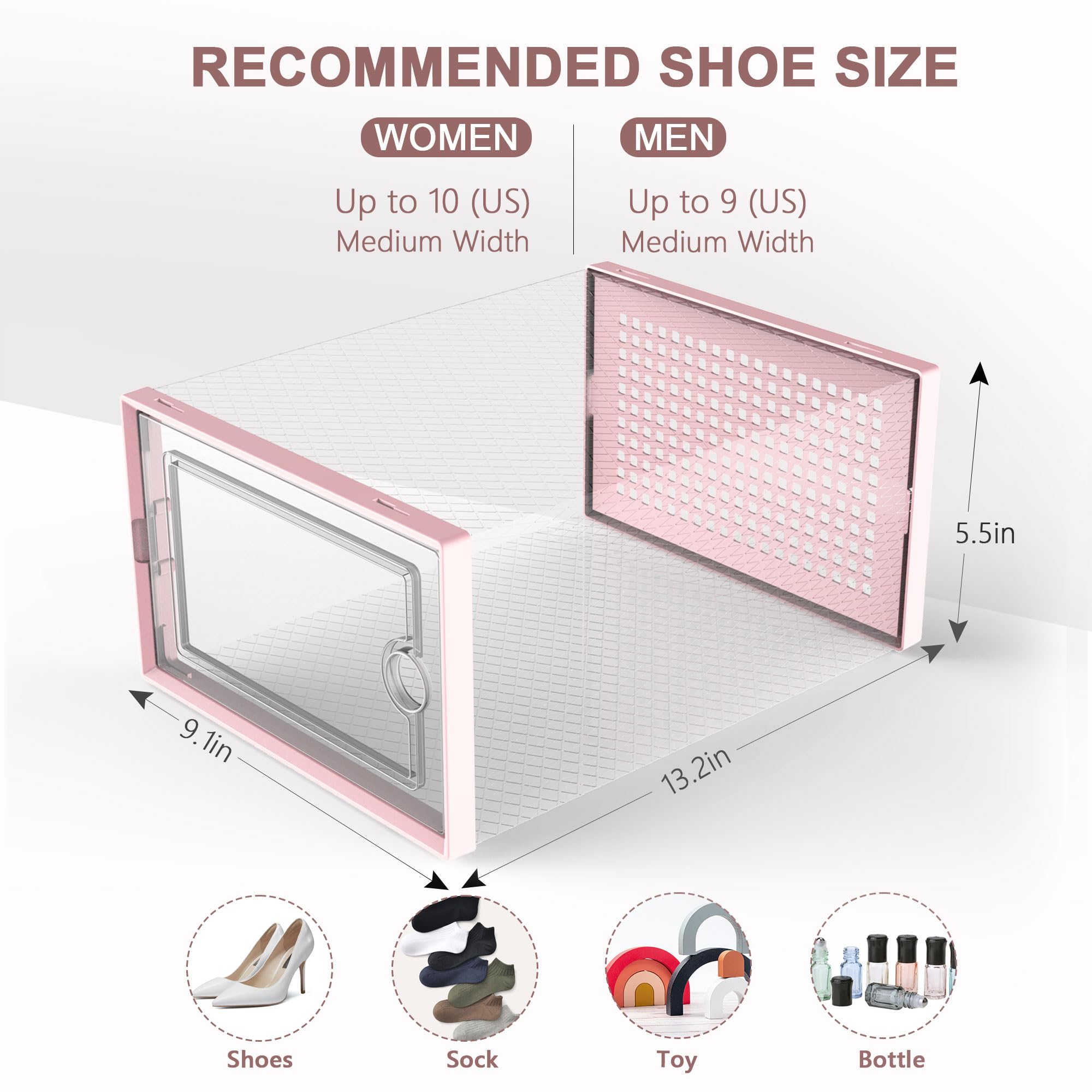 Kuject under-bed storage boxes in pink keep footwear neatly tucked away.