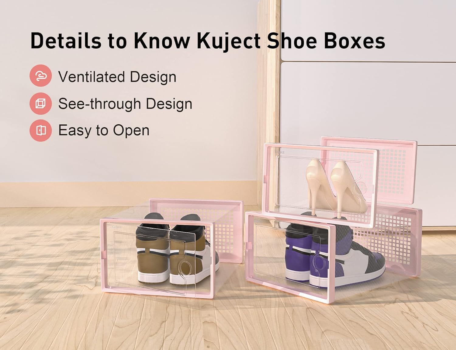 Kuject X-Large clear shoe storage box in entryway keeps footwear neat