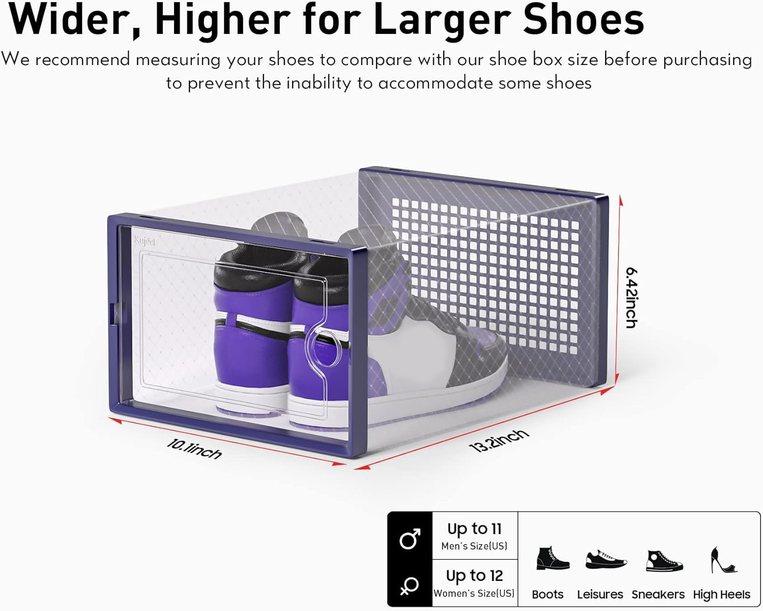Kuject blue ventilated and dustproof box for breathable shoe storage.