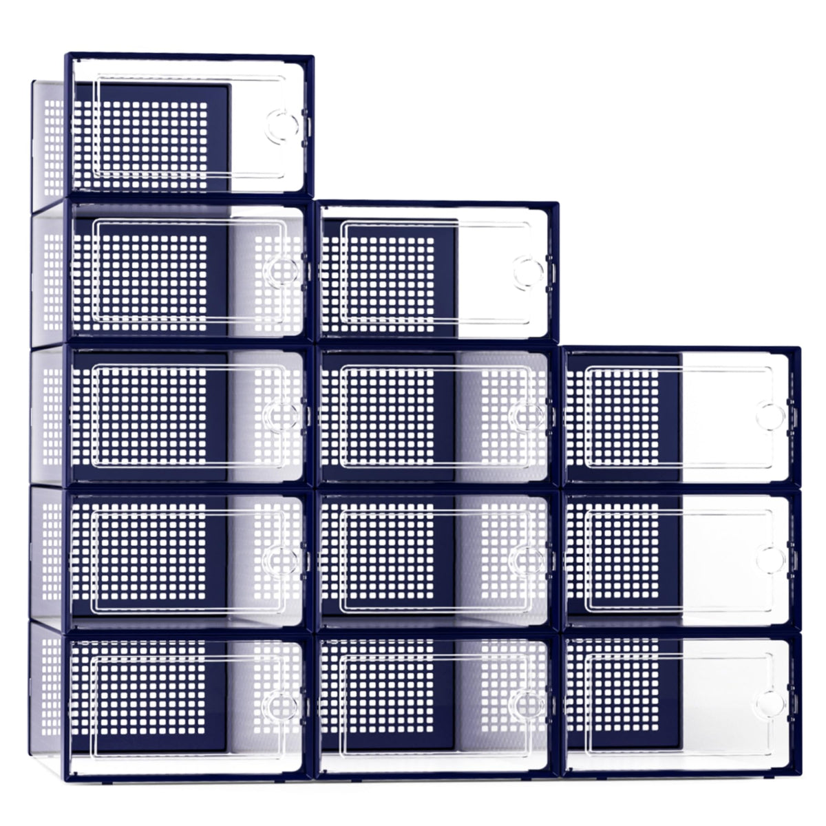 Kuject X-Large clear stackable shoe box for easy access in a closet.