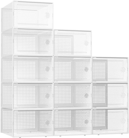 Kuject XX-Large shoe storage box front view showing clear walls for easy shoe visibility
