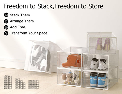 Under-bed storage use stays neatly stacked and accessible