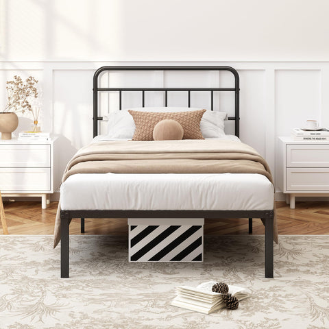 Kujielan metal base with strong slats delivers durable nightly support for the mattress.