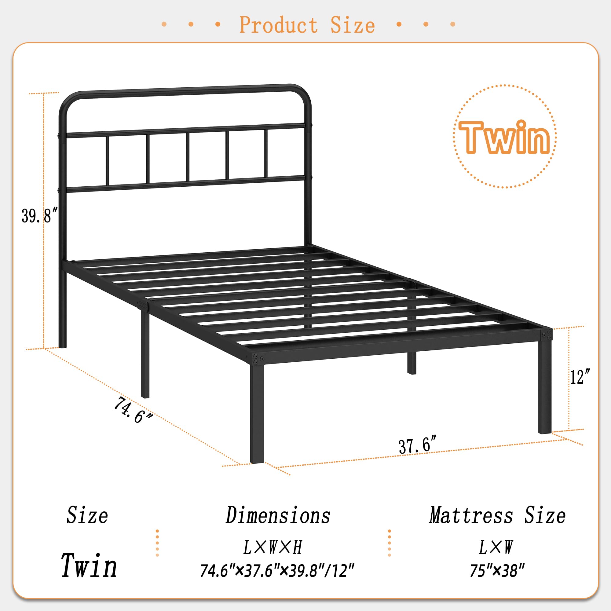 Kujielan twin bed frame with minimalist design blends with any bedroom vibe.