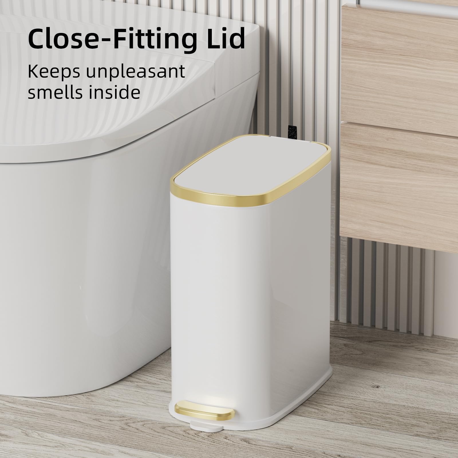 KUK compact rectangular trash can saves space in tight bathrooms