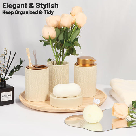 Kukikan beige ceramic tumbler keeps daily cups tidy and accessible.