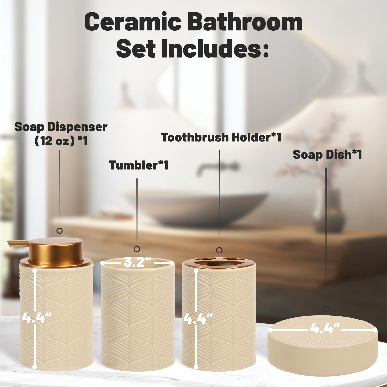 Kukikan beige ceramic vanity tray organizes small items elegantly.