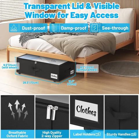 Kukikan under-bed bin showing clear lid for item visibility.