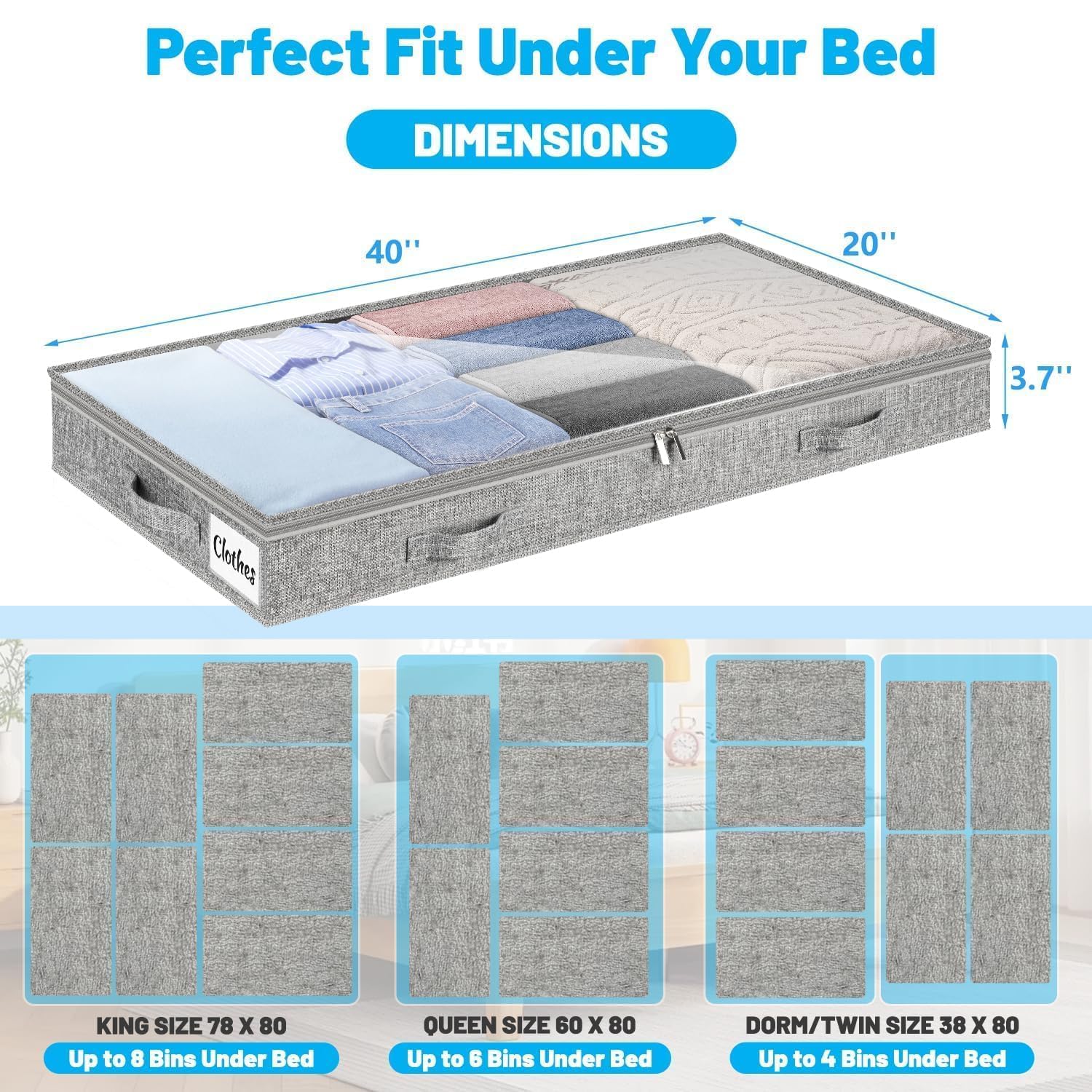 Kukikan clear lids under-bed storage slide-in-out demonstrates quick content visibility.