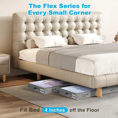 Kukikan Flex Series labeled pocket under-bed bag demonstrates easy access and quick sorting.