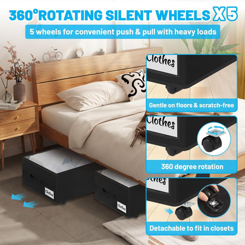 Kukikan label windows on under-bed bin to sort items quickly.