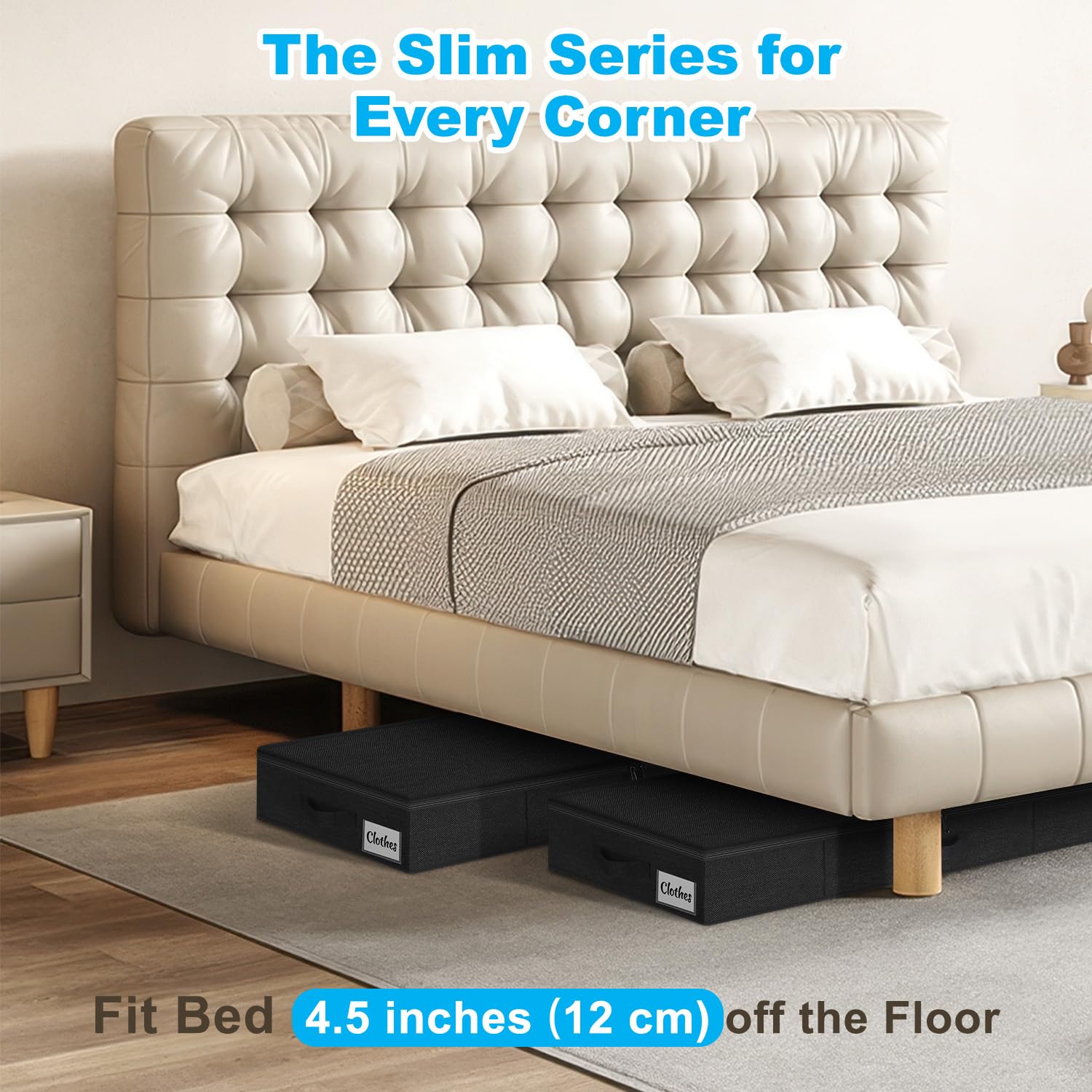 Slim under-bed storage bin by Kukikan fits tight dorm spaces.