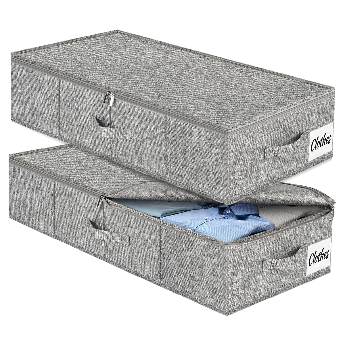 Kukikan under-bed storage bin 2pack folded design stores seasonal items neatly under a bed.