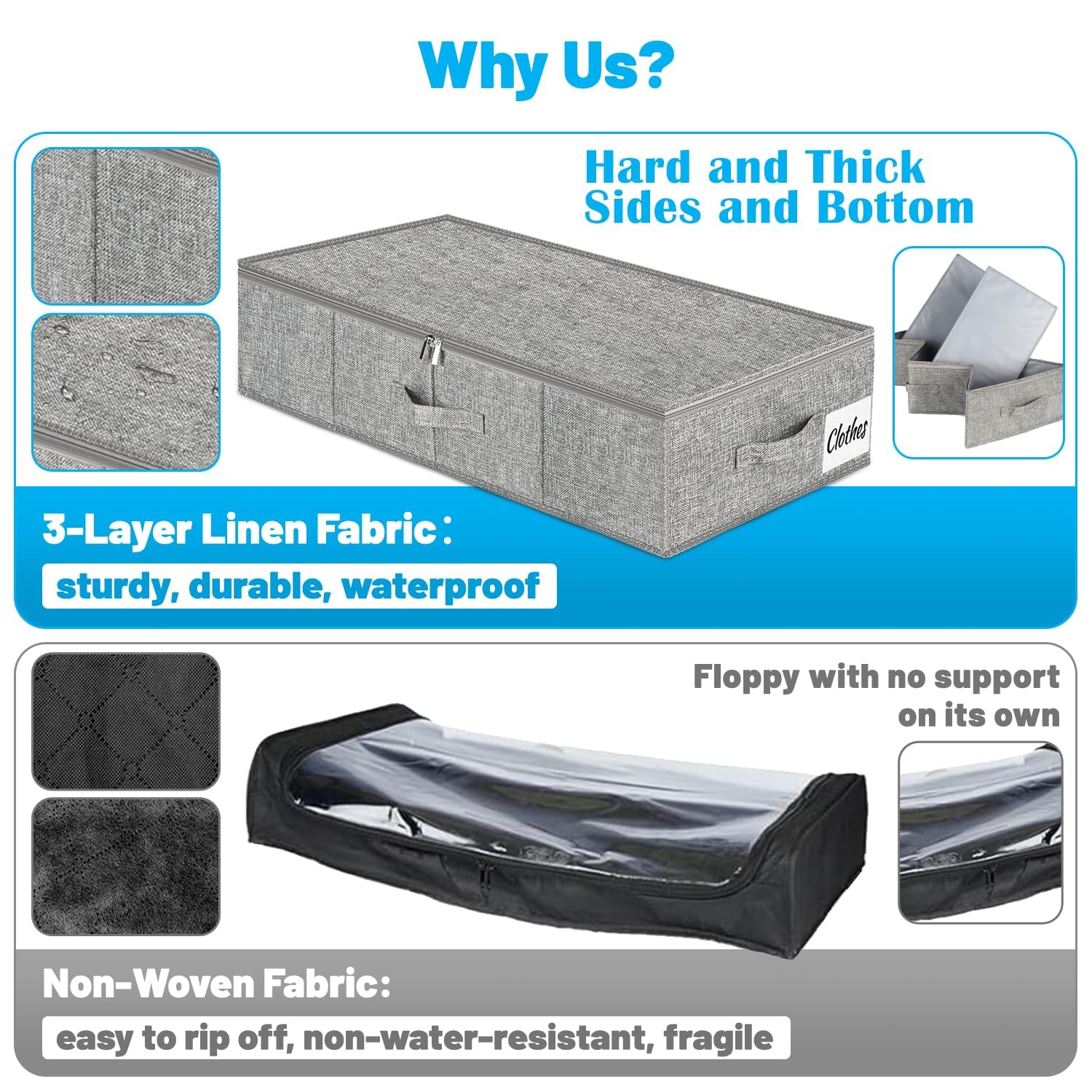 Kukikan under-bed storage bin 2pack reinforced sides and bottom keep items secure.