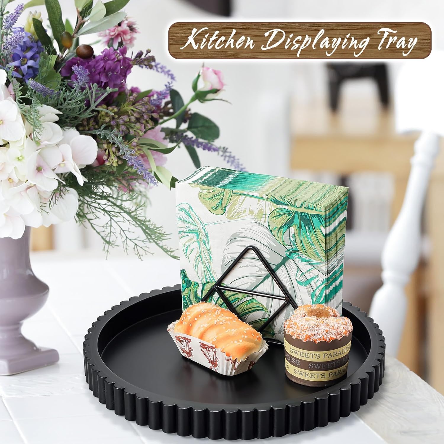 KULEDM decorative tray serves as candle centerpiece with natural warmth.