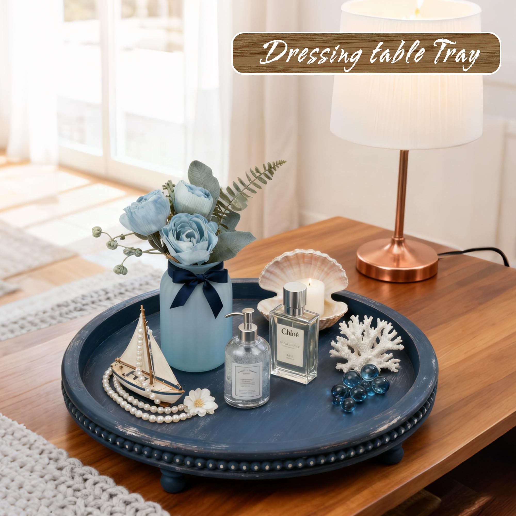 KULEDM tray with small plants and tea lights for living room setup