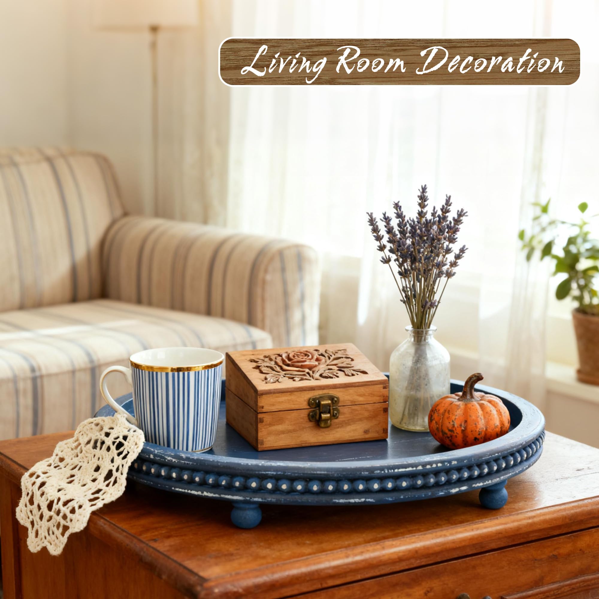 KULEDM wood tray 12-inch with durable finish and beaded edge